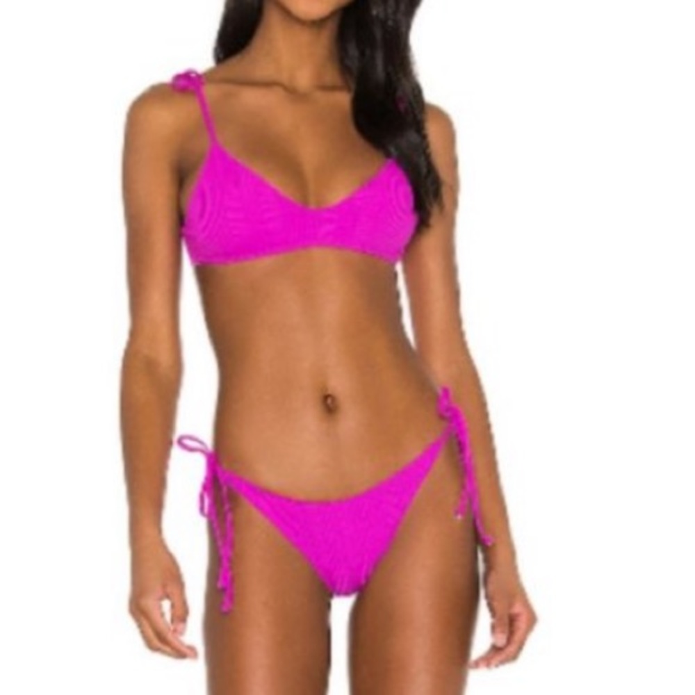 l*space Hot Pink Ribbed Tie-Side Bikini